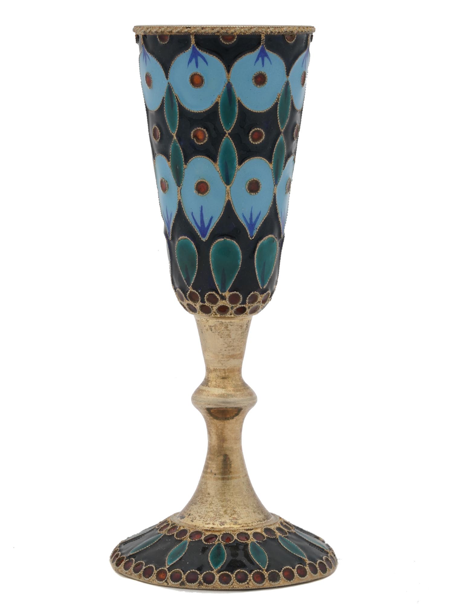 RUSSIAN 916 GILT SILVER CLOISONNE ENAMEL GOBLET PIC-3